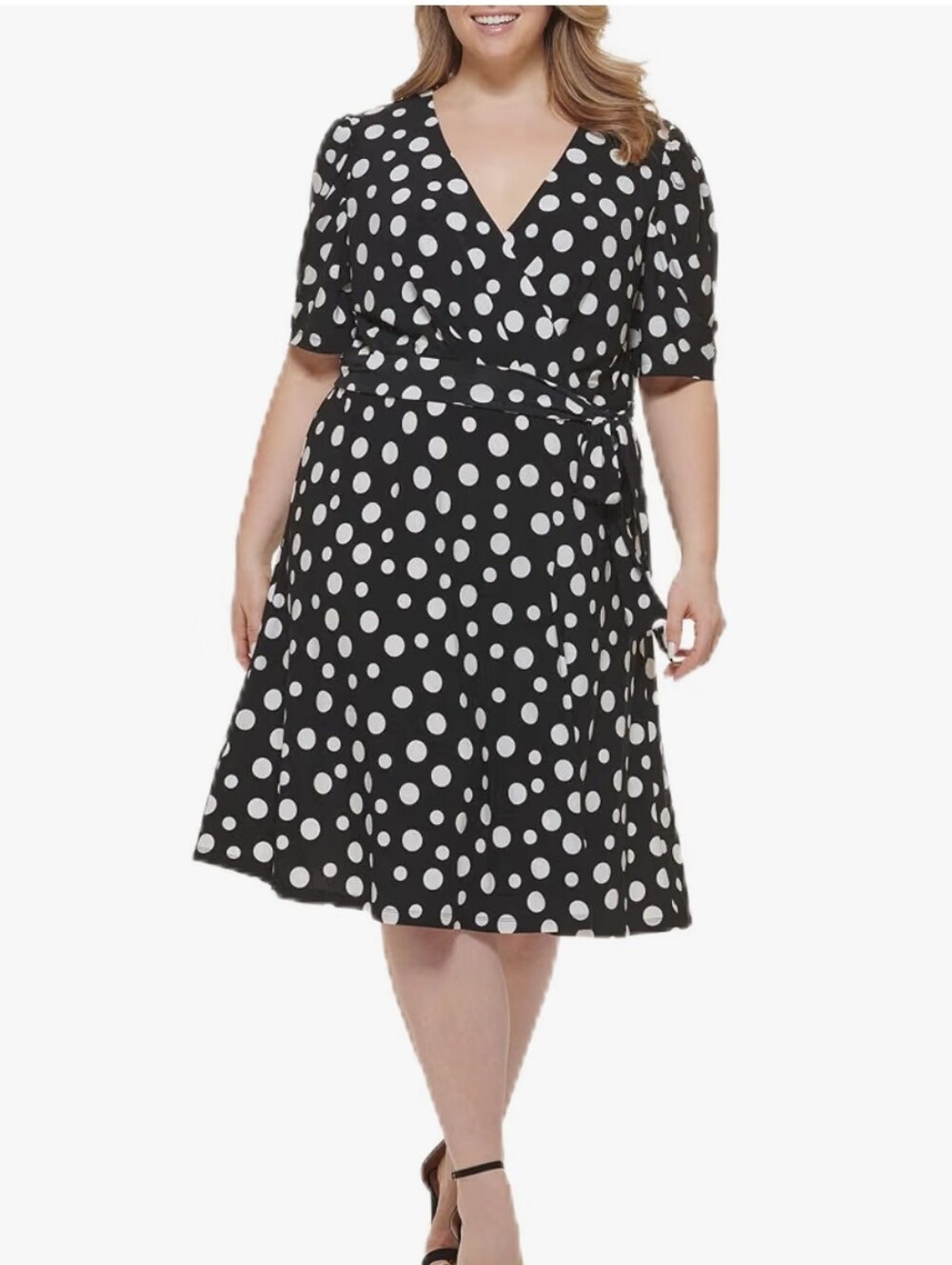 Isaac Mizrahi Black and White Polka Dot Wrap-Front Dress Size 2x NWT